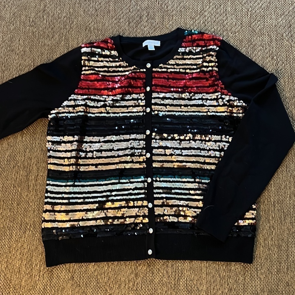 Charter Club Sequined Cardigan Rhinestone Buttons size M